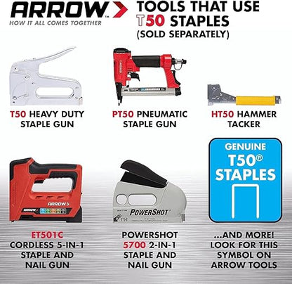 Arrow 508 Heavy Duty T50 1/2-Inch Leg Length, 3/8-Inch Crown, Staples for Upholstery, Construction, Furniture, Crafts, 1250 Count(Pack of 1)