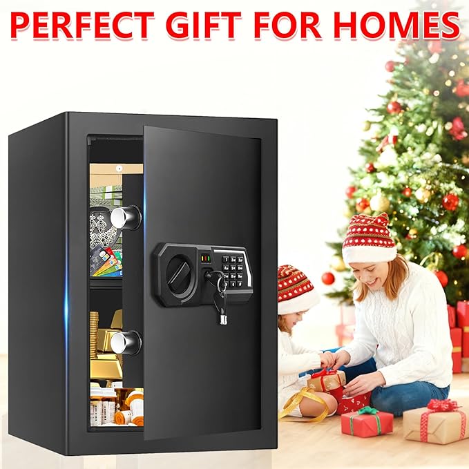 3.4 Cub Large Safes for Home Use, Digital Home Safe Box Fireproof Waterproof with Programmable Keypad, Spare Keys and Removable Shelf, Anti-Theft Fire Proof Document Box Money Safe for Valuables