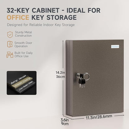 32 Key Cabinet Organizer, Lock Box, Security Storage for Valets, Hotels, Car and House Keys, Key Keeper Box - Black