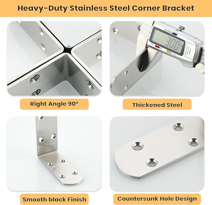 Alise 4Pcs Shelf Brackets,Stainless Steel Floating Shelf Brackets Corner Brackets,L Brackets for Shelves,90 Degree Angle Bracket, Heavy Duty Shelf Brackets for Wood Furniture (Brushed, 3.94X3.94 in)