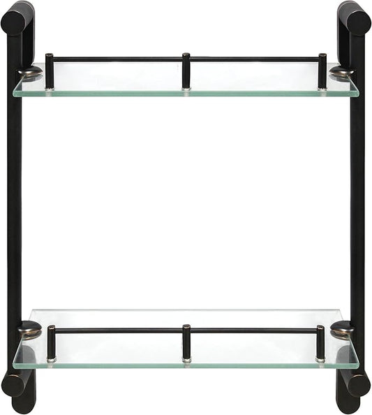Double Wall Glass Shelf with Pre-Installed Rail - Rubbed Bronze - Oval Series - 5 Year Warrantee