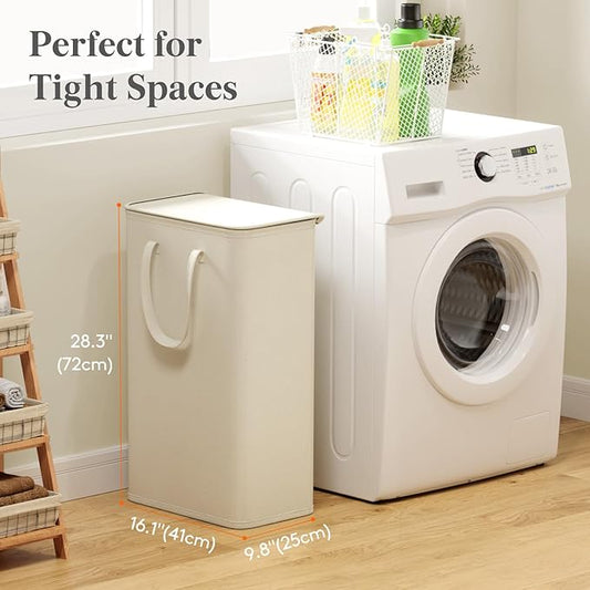 Lifewit 75L Slim Small Laundry Hamper, Laundry Basket with Lid, Dirty Collapsible Clothes Storage with Easy Carry Extended Handles, Tall Hampers for Bedroom Laundry Room, White, 1 Pack