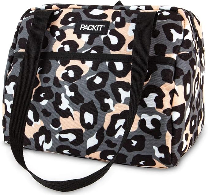 PackIt Freezable Hampton Lunch Bag, Wild Leopard Gray, Built with EcoFreeze Technology, Collapsible, Reusable, Zip Closure with Front Pocket and Shoulder Straps, Perfect for Tweens and Adults