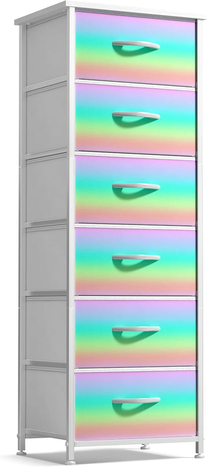 Sorbus Kids Dresser with 6 Drawers - Storage Chest Organizer Nightstand - Steel Frame, Wood Top, Tie-Dye Fabric Bins for Clothes - Wide Furniture for Bedroom, Hallway, Nursery, Closet, & Apartment