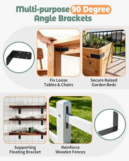 3"x3" L Brackets, 90 Degree Angle Iron, Heavy Duty Steel Corner Brace for Wood Shelves, Post, Floating Shelves, Desk (Black-4 Pcs)
