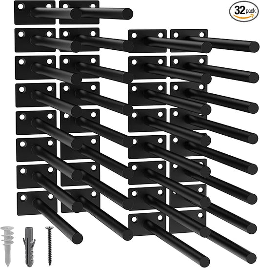 LEOPO Black 32-Pack 8 inch Floating Shelf Brackets, Hidden Shelf Bracket for Wood, Concealed Blind Shelving Support,Invisible Coated Brackets for DIY Decorative,Fit for Kitchen, Bathroom,Study Room