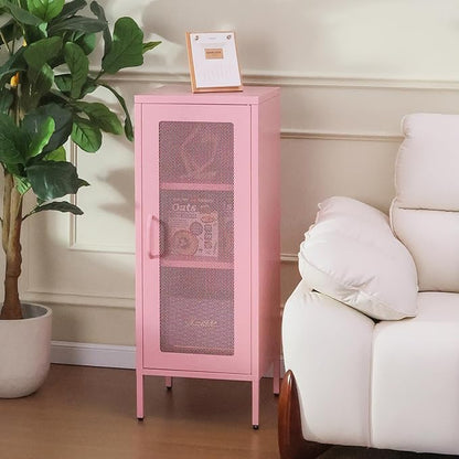 Slim Metal Storage Cabinet with Mesh Doors - 42'' Tall Narrow Organizer Tower, Compact Freestanding Cabinet, Versatile Utility Storage for Home, Office, Bedroom, or Kitchen, Durable and Modern Design