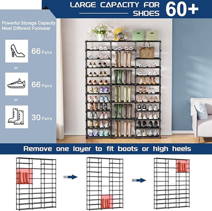 Mavivegue 3 Row 12 Tiers Shoe Rack, Large Storage Space, Metal Shoe Rack Organizer for Entryway, Closet, Bedroom, Garage,Black