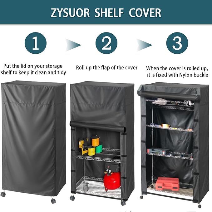 Waterproof Shelf Cover for 35.5" W x 11.9" D x 72" H, Dustproof Shelving Cover for Wire Rack, Nylon with Hook and Loop Closure, Perfect for Garage or Closet, Black (No Shelves)