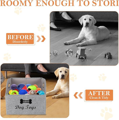 Geyecete Big Dog Toys Storage Bins Canvas Foldable Fabric Trapezoid with metal handles pet Baskets,Can be Personalized,Storage Bin Large toy box Organizer-Snow Gray