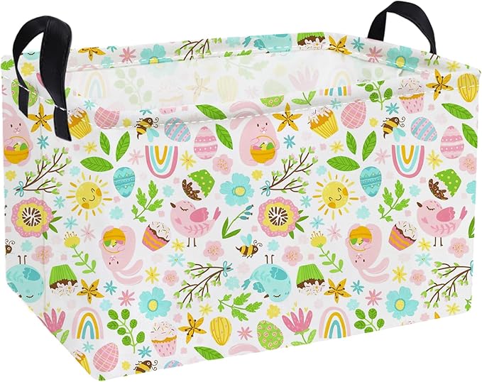 Essme Rectangular Easter Basket, Kids Storage bin Organizer with Handles for Easter Decor,Shelf Basket,Toy Organizer,Easter Baskets.(Line Easter)
