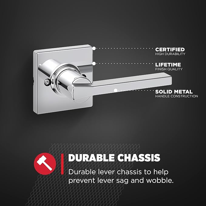 Kwikset Casey Dummy Door Handle, Single Sided Lever for Closets, French Double Doors, and Pantry, Polished Chrome Non-Turning Reversible Interior Push/Pull Lever (Pack of 4)