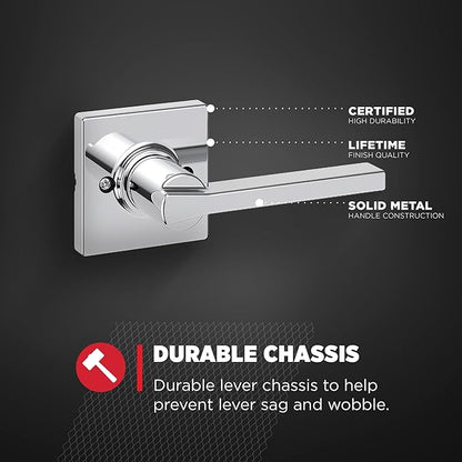 Kwikset Casey Dummy Door Handle, Single Sided Lever for Closets, French Double Doors, and Pantry, Polished Chrome Non-Turning Reversible Interior Push/Pull Lever (Pack of 4)