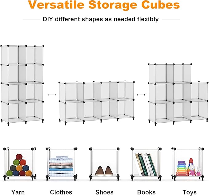AWTATOS 8 Cube Storage Organizer, Closet Organizer Storage Shelf, Bookcase Bookshelf, DIY Stackable Storage Cubes Shelves for Closet, Bedroom, Home, Office, Translucent