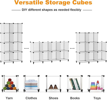 AWTATOS 8 Cube Storage Organizer, Closet Organizer Storage Shelf, Bookcase Bookshelf, DIY Stackable Storage Cubes Shelves for Closet, Bedroom, Home, Office, Translucent