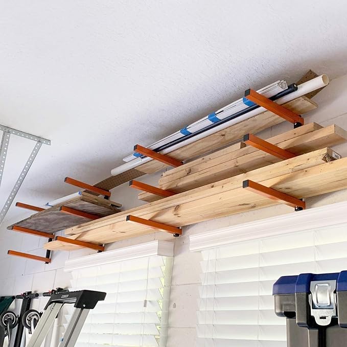 BeBecome Lumber Storage Rack Wall Mounted, 4 pcs Heavy Duty Utility Rack for Garage & Warehouse, Metal Wood Organizer for Lumber, Pipes, Long Items, Space Saving Wall Storage System