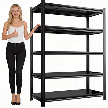 Metal Garage Shelving Unit 5-Tier Adjustable Heavy Duty Storage Shelves, 3000 lbs Capacity Steel Garage Storage Rack Organizer for Garage Basement Warehouse, Black 39.4" W x 15.7" D x 77.4" H
