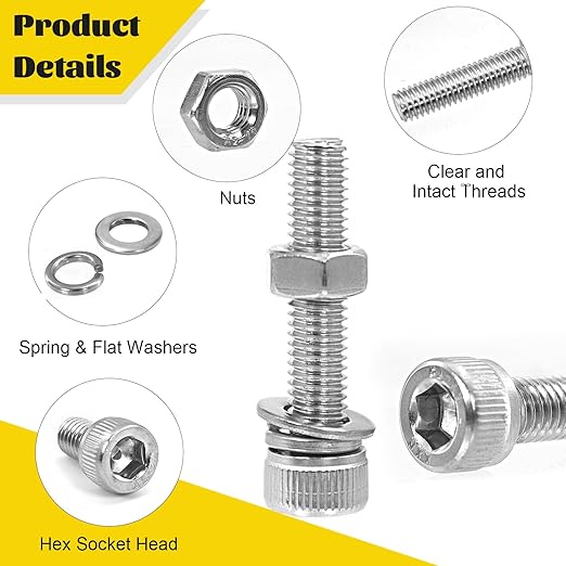490pcs M4 Screws,Nuts and Washers Assortment kit, M4x6/8/10/12/16/20/25/30 mm Hex Socket Head Cap Screw Bolts Nuts Washer Kit,304 Stainless Steel Bolt Set for DIY, 3D Printer