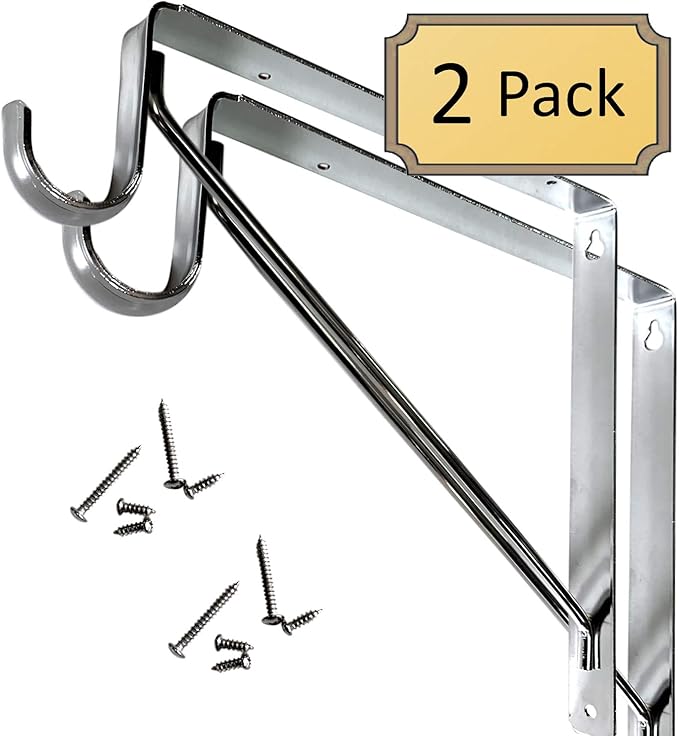 Welded HEAVY DUTY Closet Rod & Shelf Support Bracket | Chrome | 2 Pack