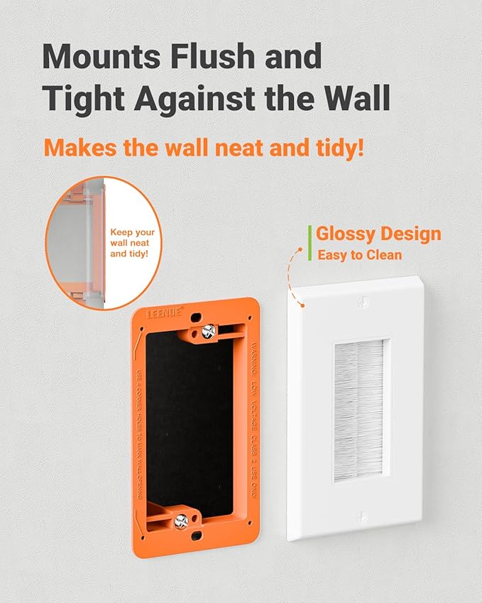 Brush Wall Plate with Mounting Bracket, 4 Pack Cable Pass Through Decorator Cover for Low Voltage Wires, Single Gang Cord Hider for TV Home Theater System, Orange
