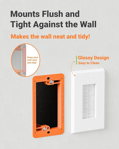 Brush Wall Plate with Mounting Bracket, 4 Pack Cable Pass Through Decorator Cover for Low Voltage Wires, Single Gang Cord Hider for TV Home Theater System, Orange