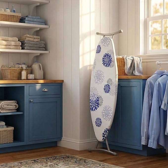 SheeChung Ironing Board Cover and Pad 18“x49”,Thick Scorch Resistant Padding,Heavy Duty Ironing Cover Fits Extra Wide Boards,Elastic Edge & Adjustable Fastener,Silicone Coating,Dahlia
