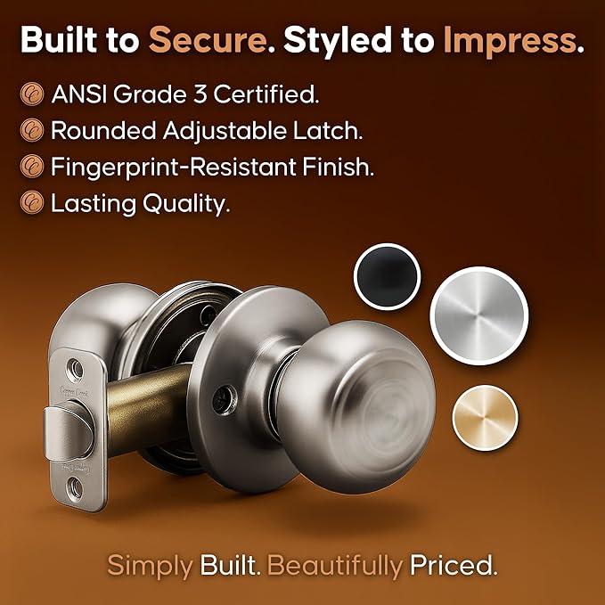 Copper Creek Polished Stainless Door Knobs - Round Colonial Knob, 1 Pack, Interior Passage Handle Perfect for Home Improvement - Fits All Standard Doors - Hallway, Closet, Bedroom, Bathroom