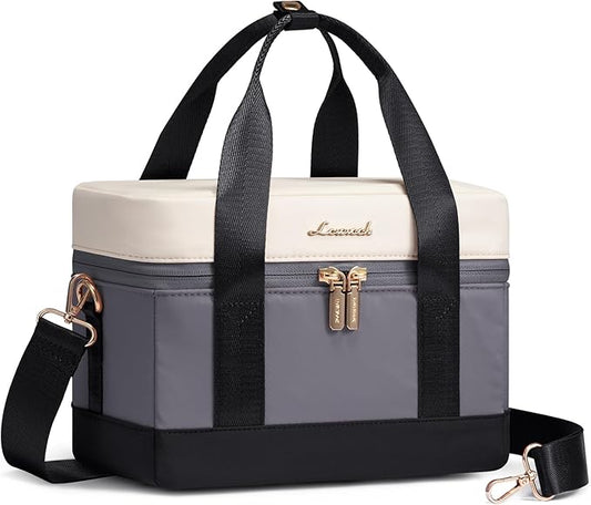 LOVEVOOK Insulated Lunch Bag for Women - Cute Lunch Box Cooler for Work, Picnic, and Beach, Grey-beige-black