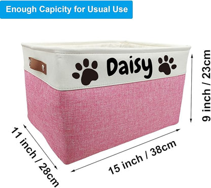 Foldable Dog Toy Bin with Handles - Personalized, Collapsible Dog Toy Box (15" L x 11" W x 9" H)