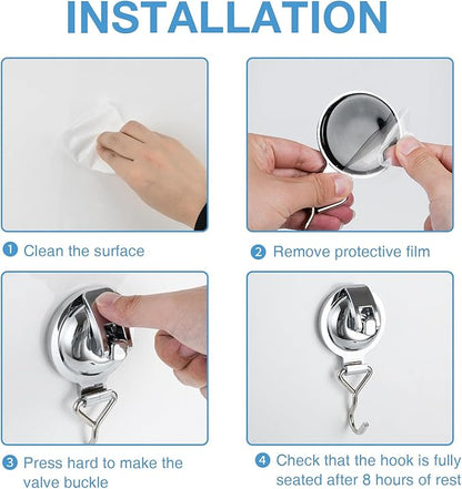 Heavy Duty Vacuum Wreath Cup Adhesive Hook，Hanging 13 lbs Robe Towel Hooks, Super Suction for Kitchen，Bathroom and Restroom (Round Silver, 2Pack)