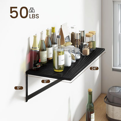 Fun Memories Deep Floating Shelves for Wall, 24W x 8D Wall Mounted Shelves Set of 2, Wide Display Ledge Shelf with Sturdy Metal Brackets for Living Room, Bathroom, Bedroom and Kitchen, Black