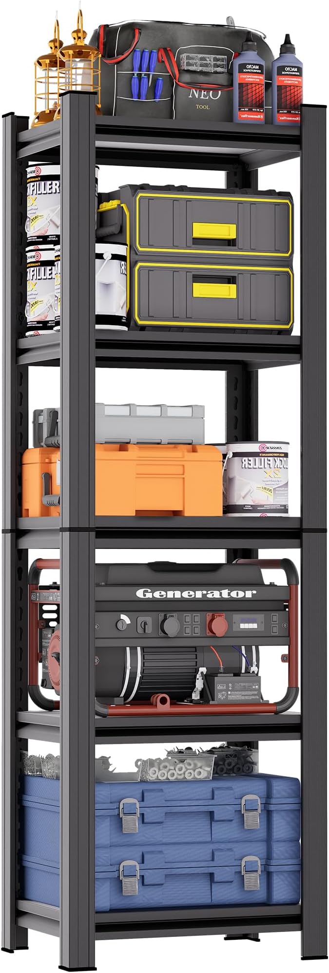 Garage Rack Units, Heavy-Duty Adjustable Storage Racks, Metal Shelves, Industrial Racks, Suitable for Heavy Tools and Equipment, Ideal for Garages and Basements（5-Tier 63" Hx19.7 Wx13.8 D