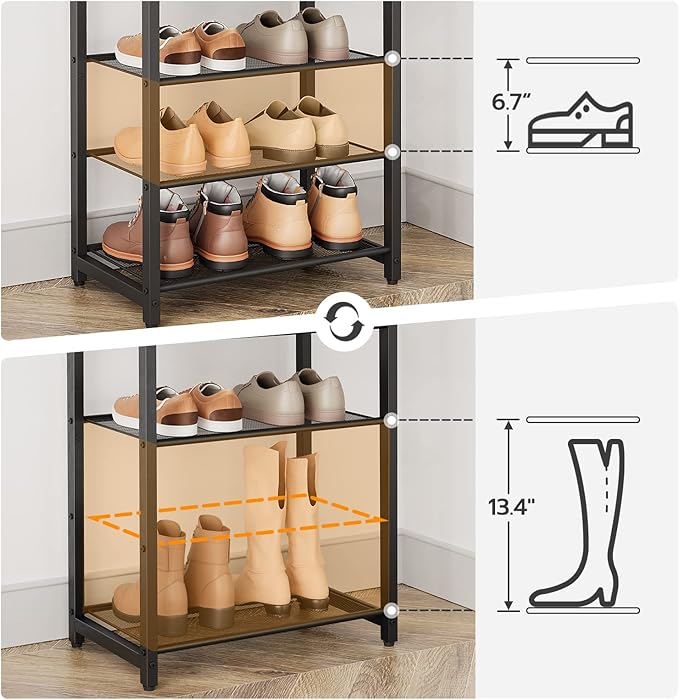 HOOBRO 10-Tier Shoe Rack, 20.5" L Shoe Storage Organizer, Narrow Shoe Shelf, Saving Space, Stable and Sturdy, Hold 18-20 Pairs of Shoes, for Entryway, Hallway, Living Room, Rustic Brown BF40XJ01