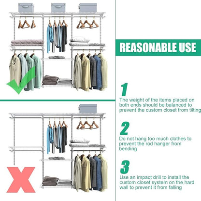 Tangkula 4 to 6 FT Custom Closet System, Wall Mounted With Hanging Rod, Metal Storage Organizer Rack Wardrobe With Shelves, Adjustable Kit for Bedroom