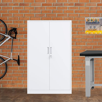Metal Storage Cabinet with Locking Doors and 3 Adjustable Shelves, 53.5-Inch Tall Lockable Steel Storage Cabinets for Home Office Garage Pantry (White)