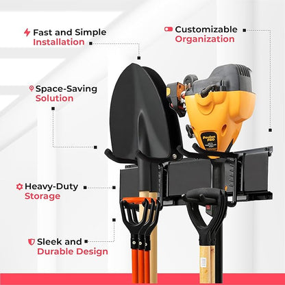 TIDYME Garage Wall Organizer | 64" Heavy-Duty Tool Storage Rack | Adjustable Double-Layer Hooks | 400 lbs Capacity | Carbon Steel Wall Mount Holder for Shovels, Rakes, Ladders & Power Tools