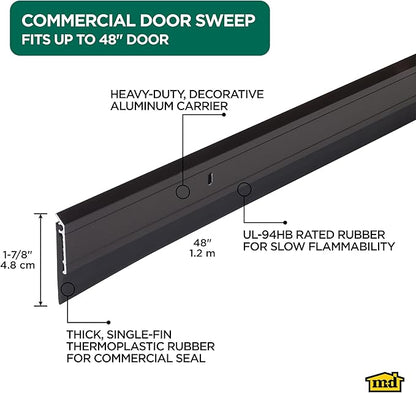 M-D Building Products 69609 All Season Aluminum Door Sweep for Bottom of Door, Heavy Duty Rubber Seal, Exterior & Interior Weather Stripping Bottom Door Seal, Commercial & Residential, (Bronze, 48in)