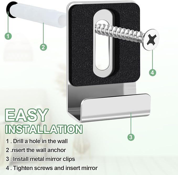12 Pcs Metal Mirror Holder Clips for Wall Mounting Heavy Duty Frameless Mirror Hangers Hooks Hardware Mounting Clip for Wall Tile Billboard Display(Silver,1/2 Inch)