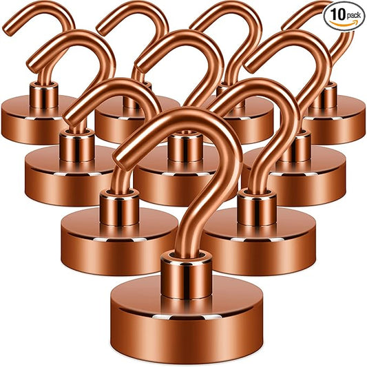 Neosmuk Magnetic Hooks, Heavy Duty 40lb+ Strong Magnet Hook for Cruise Cabins, Cruise Ship Essentials for Hanging, Metal Wall Refrigerator Hangers (Bronze, 10 Pack)