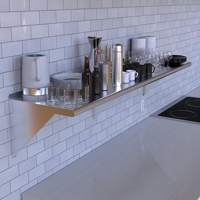 NSF Certified 18 Gauge Heavy Duty Stainless Steel Wall Shelf with Brackets for Kitchens, Utility Rooms, Storage, Offices & Home (60'x18)