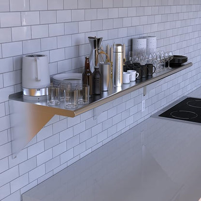 NSF Certified 18 Gauge Heavy Duty Stainless Steel Wall Shelf with Brackets for Kitchens, Utility Rooms, Storage, Offices & Home (60'x18)