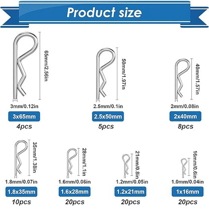 Cotter Pin Assortment Kit - 304 Stainless Steel 13 Sizes Cotter Pins & R Clips Cotter Pin Set for Hitch Pin Lock Systems