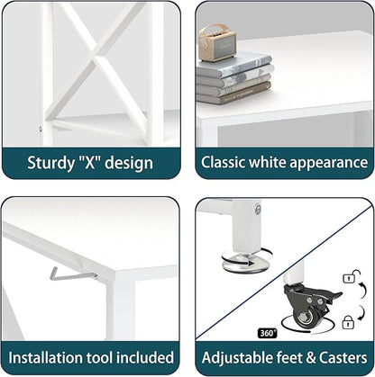 Printer Stand, 23.6 x 23.6 Inches Large Printer Stand with Storage Shelf, 2 Tier Printer Table for Home Office, Rolling Printer Cart with Industrial Wheels, Mini Fridge Stand Table, White