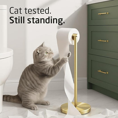 KES Gold Toilet Paper Holder Free Standing SUS 304 Stainless Steel Rustproof Pedestal Lavatory Tissue Roll Holder Floor Stand Modern Brushed Gold Finish, BPH283S1-BZ