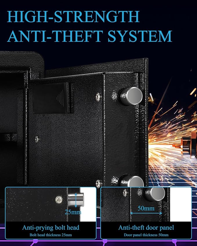TIGERKING Digital Security Safe Box with LED Light, Small Safe box for Money with Removable Shelf, Lockbox Money Jewellery Important Document Medicines(1.0 Cubic Feet)