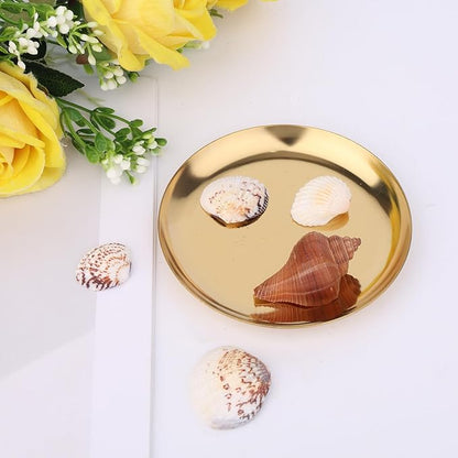 2pcs Gold Round Serving Trays, Stainless Steel Trinket Dish Decorative Jewelry Tray Small Gold Platters for Jewelry Cosmetics Countertop Dish