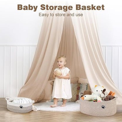 Dog Toy Basket, Toy Box and Bin for Dog Cat Storage, 19.7" X 11" X 7.9" (30L) Large Woven Rope Basket for Blanket Storage, Living Room, Bedroom, Brown