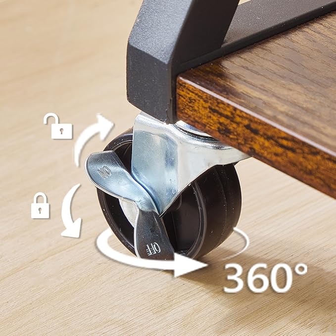 HOOBRO 3-Tier Printer Stand, Mobile Printer Table, Rolling Cart with Charging Station, Home Printer Stand, for Living Room, Kitchen, Office, Rustic Brown and Black BF33UPS01