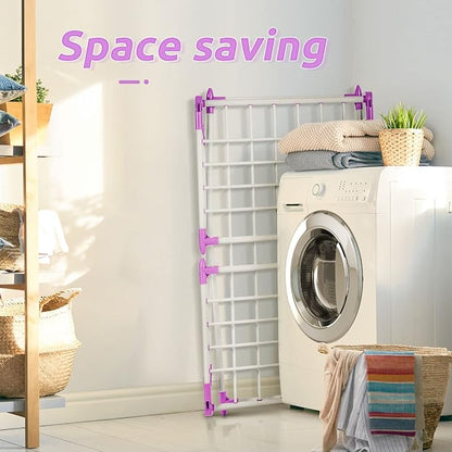 Clothes Drying Rack, Gullwing Laundry Rack, Collapsible, Space-Saving Laundry Rack, with Bonus Sock Clips, for Clothes, Towels, Linens, Indoor/Outdoor, Purple