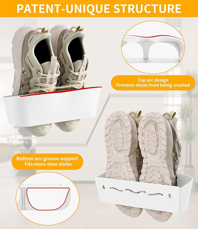 4PCS Wall Mounted Shoe Rack with Sticky Strips, Space Saving Hanging Shoe Rack, No-Drill Hanging Shoe Shelves, Ideal for RV, Door, Wall, Closet